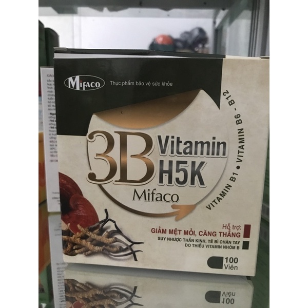 Viên uống vitamin 3B H5K hộp 100 viên nang hỗ trợ giảm mệt mỏi, căng ...