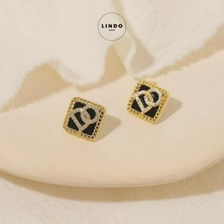 LD51 Bông Tai DO Đen Vàng LINDO, Bông tai Nữ Thời Trang Phong cách Hàn Quốc Thích Hợp Đeo Đi Chơi, Dự Tiệc