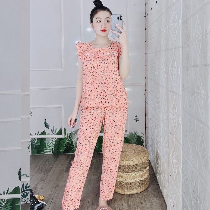 Đồ bộ pyjama lụa 100D đồ ngủ nữ lụa pijama  bộ ngủ mặc nhà quần dài cute dễ thương cao cấp bigsize ESHOP PM04