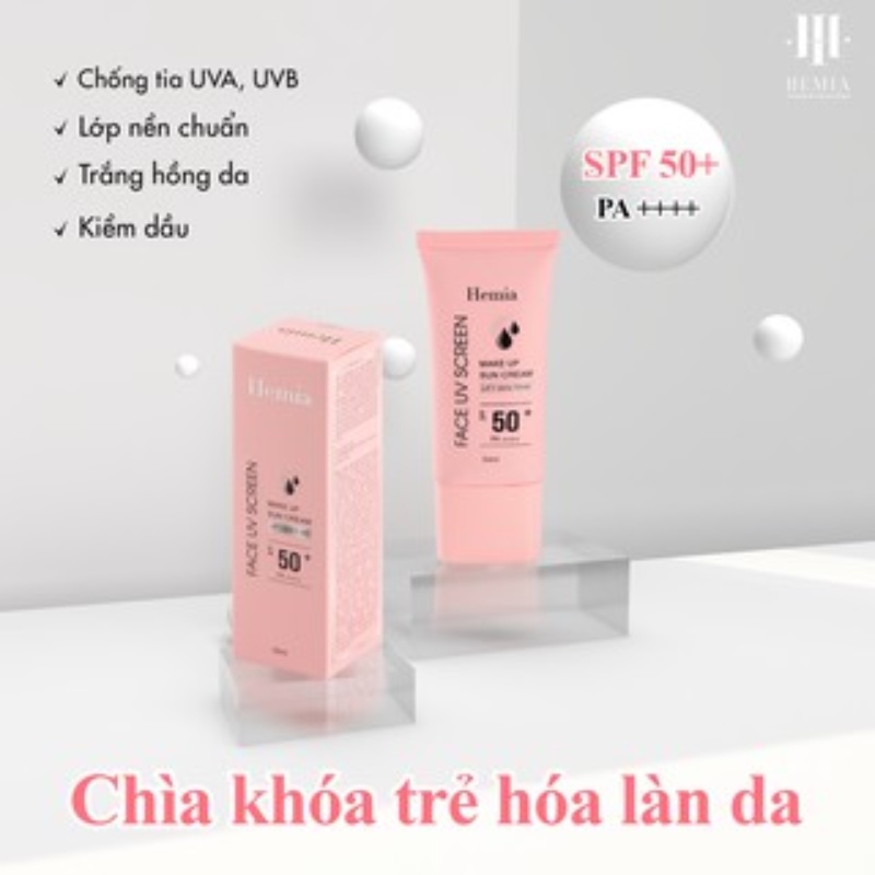 Ảnh Combo Kem chống nắng 50ml SPF50+ PA++++ và cọ quét mặt nạ Hemia giúp da thấm mướt nhanh, mịn màng 1