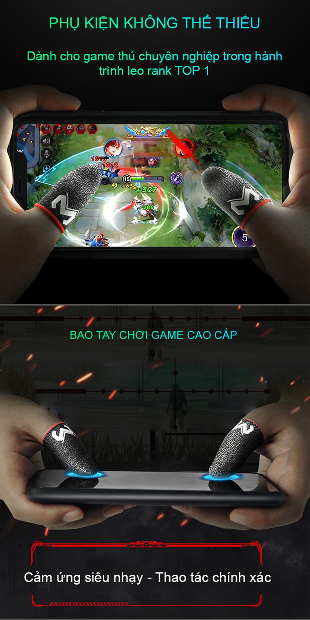 Mô tả Bao tay chơi game MEMO sợi carbon cao cấp chống mồ hôi ngón tay di chuyển mượt cảm ứng nhạy chơi liên quân PUBG FF ROS - 2