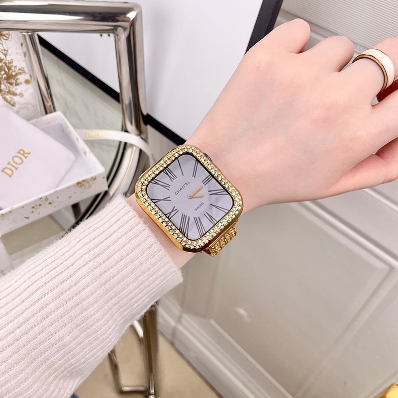 Ốp bảo vệ chống va chạm chống va chạm hai hàng kim cương hai hàng dành cho Apple Watch S11 S10 SE3 S9 S8 S6 S5 S4 45mm 41mm 46mm 42mm Vỏ Iwatch