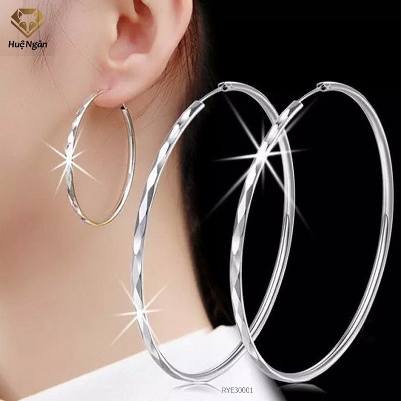 Ảnh Bông tai bạc Ý 925 Huệ Ngân - Vòng tròn cá tính RYE30001 2