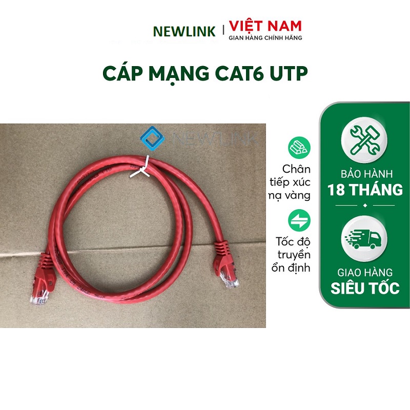 Dây nhảy patch cord cat6 1M 2M 3M 10M NEWLINK màu đỏ, đồng trần nguyên