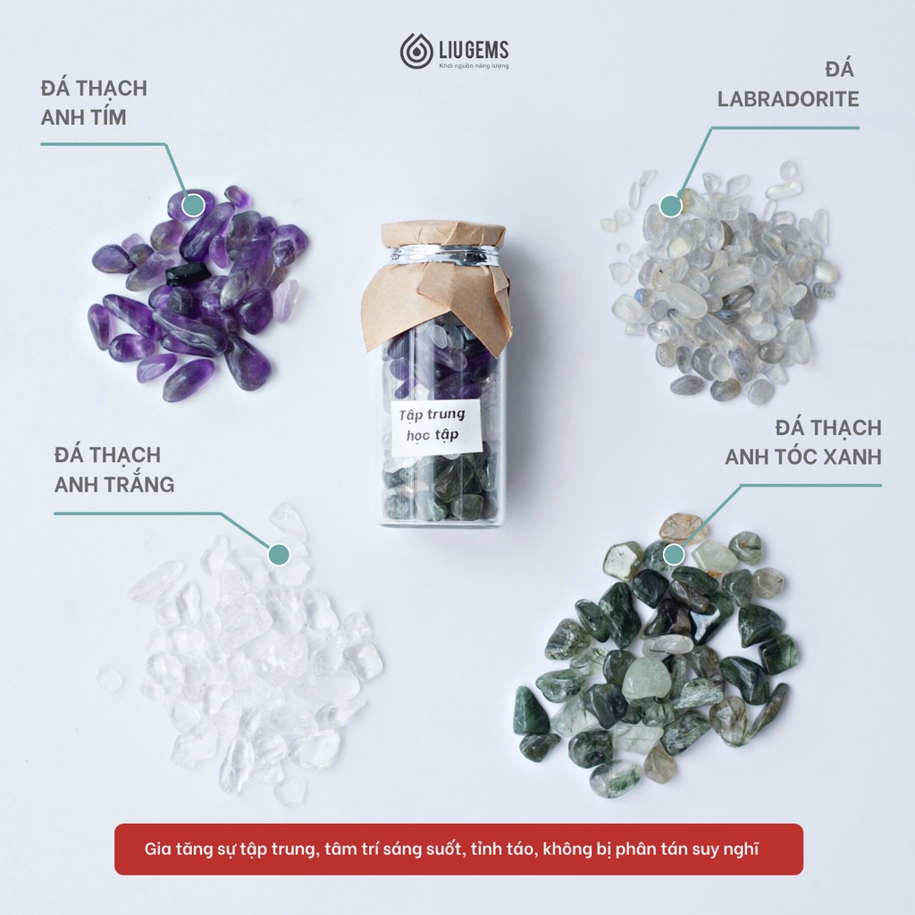 Đá Thanh Tẩy Đựng Hũ Năng Lượng Phong Thuỷ Liugems, Mix Thảo Mộc, Muối Hồng Himalaya PK02