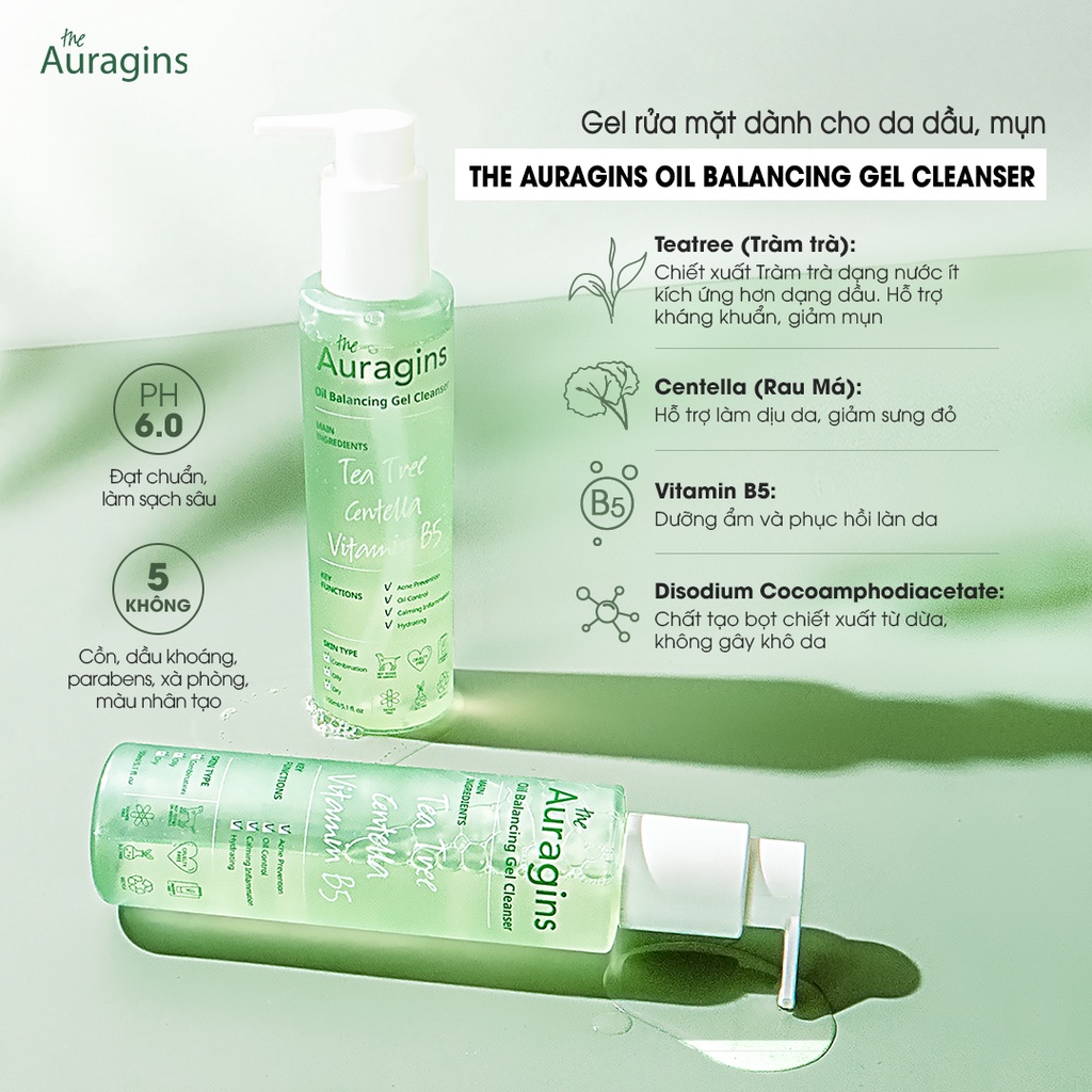 Mô tả Gel rửa mặt cho da dầu mụn The Auragins Oil Balancing Gel Cleanser 150ml - 1