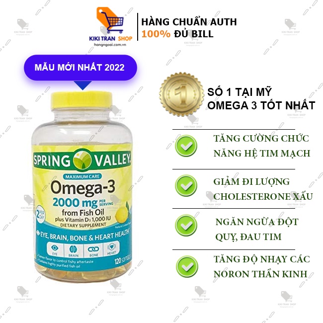 Vi n u ng h tr tim m ch kh e m t s ng Spring Valley Omega 3