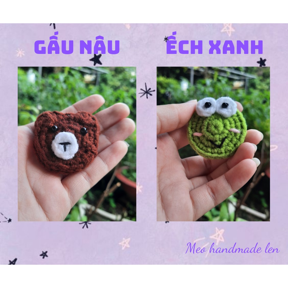 Pin/Ghim cài doraemon, minions, động vật bằng len - Handmade len - Crochet