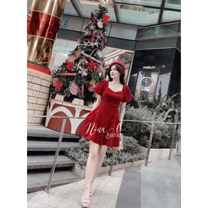 Váy Nhung Đỏ Đính Ngọc