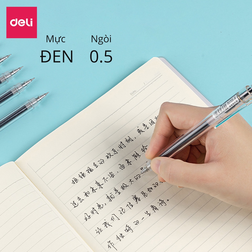 [MUA KÈM 1K] Bút Gel Deli Học Sinh Ngòi 0.5 Mực Đen Nhanh Khô Thiết Kế Vỏ Trong Suốt - có ngòi thay thế - 1 chiếc