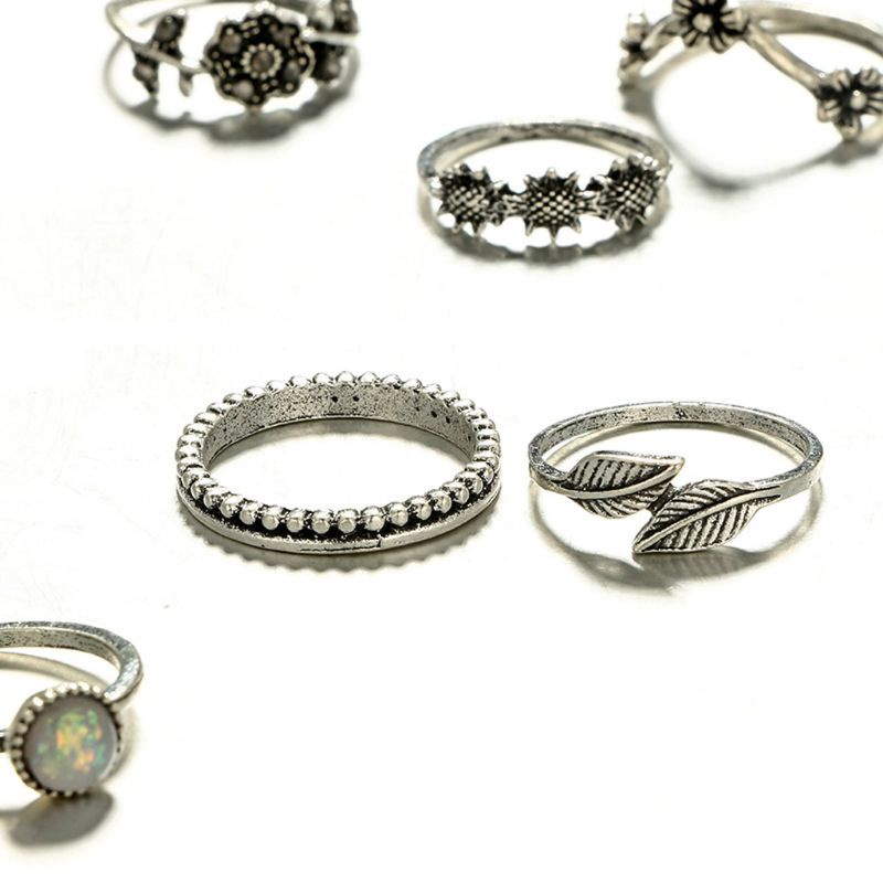 Vic Fashion Moon Star Leaf Flower Rings Bộ 14 chiếc thông thường
