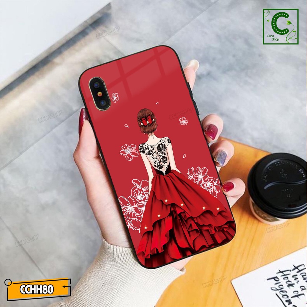 Ốp lưng iphone mặt kính in hình cực đẹp, chống chày xước - Cô dâu diện váy màu đỏ cuốn hút mê hồn