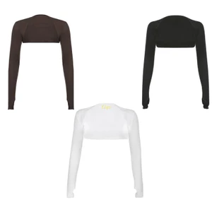 Women Thumbhole Long Sleeve Shrug Solid Color Open Front Slim Cropped Cardigan