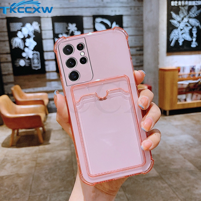 Ốp Điện Thoại Mềm Trong Suốt Chống Sốc Có Ngăn Đựng Thẻ Cho Samsung S20 S21 FE S20 S21 Ultra S20 21Plus