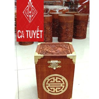 HỘP ĐỰNG CHÈ VUÔNG GỖ HƯƠNG VÂN CHỮ PHÚC - LOẠI CAO 18CM (ẢNH THẬT)