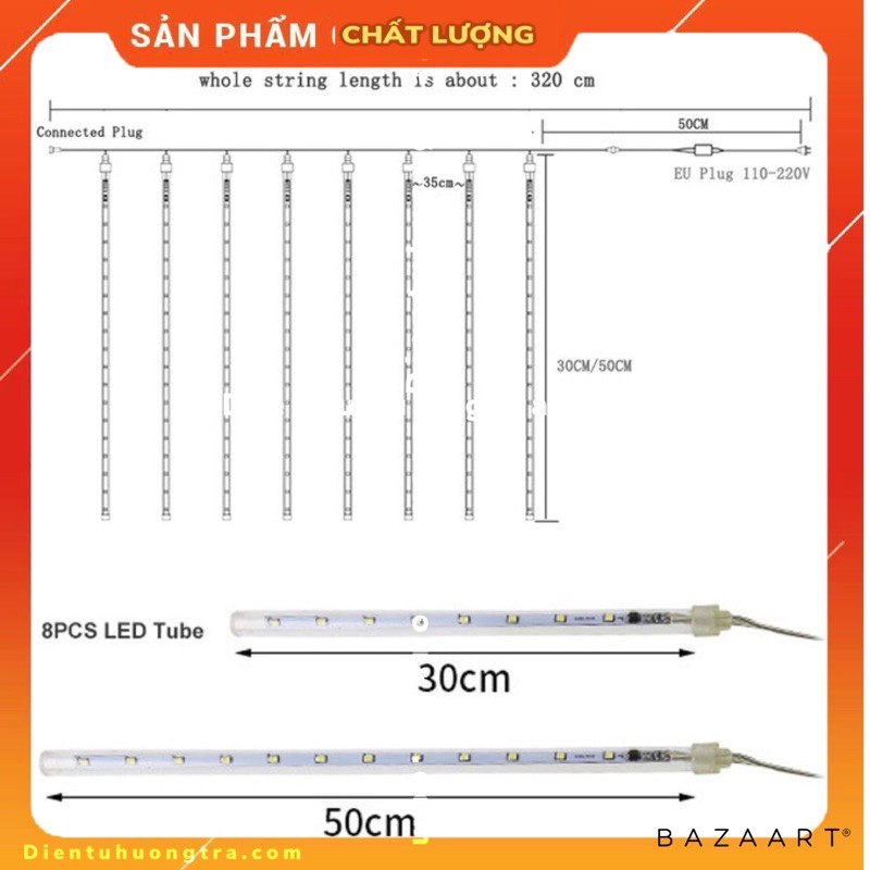 Bộ đèn LED Sao Băng Chùm 8 Cây Đơn Sắc,Trang Trí Tết, Tiệc, Trang Trí Quán Cà Phê, Trang Trí Sân Vườn Ngoài Trời