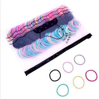 Túi zip 100 sợi thun cột tóc, chun buộc tóc du lịch siêu dễ thương, dây buộc tóc co giãn (giao màu ngẫu nhiên)