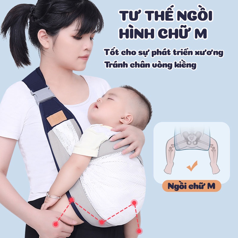 Địu trẻ em địu cho bé sơ sinh nhiều tư thế vải lưới mềm mát gọn nhẹ dễ dàng sử dụng mesocshop