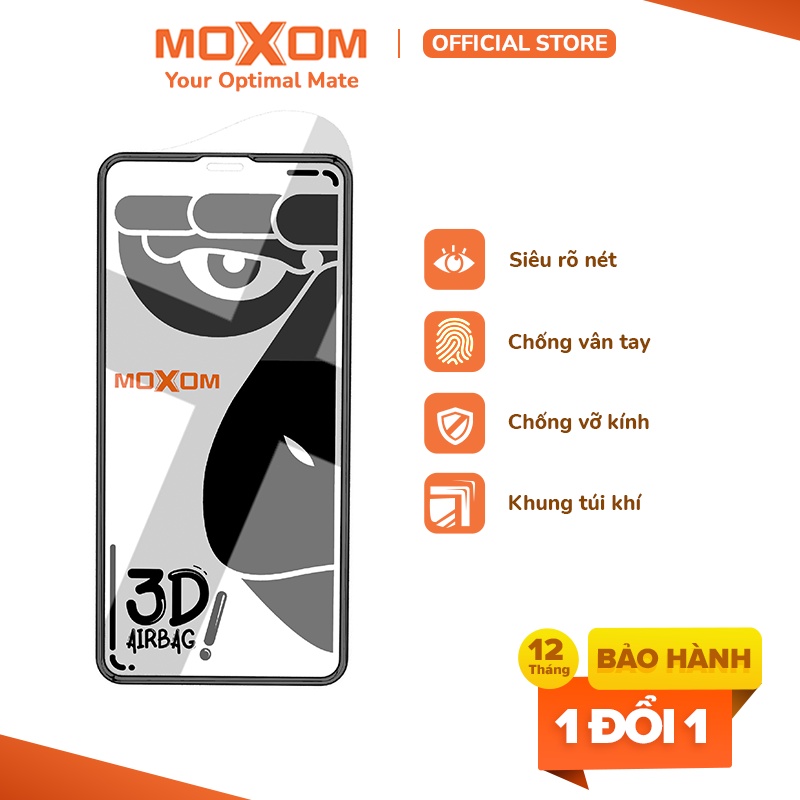 Kính cường lực iPhone 3D bảo vệ full màn MOXOM Airbag Frame cho các dòng iPhone X/11/12/13