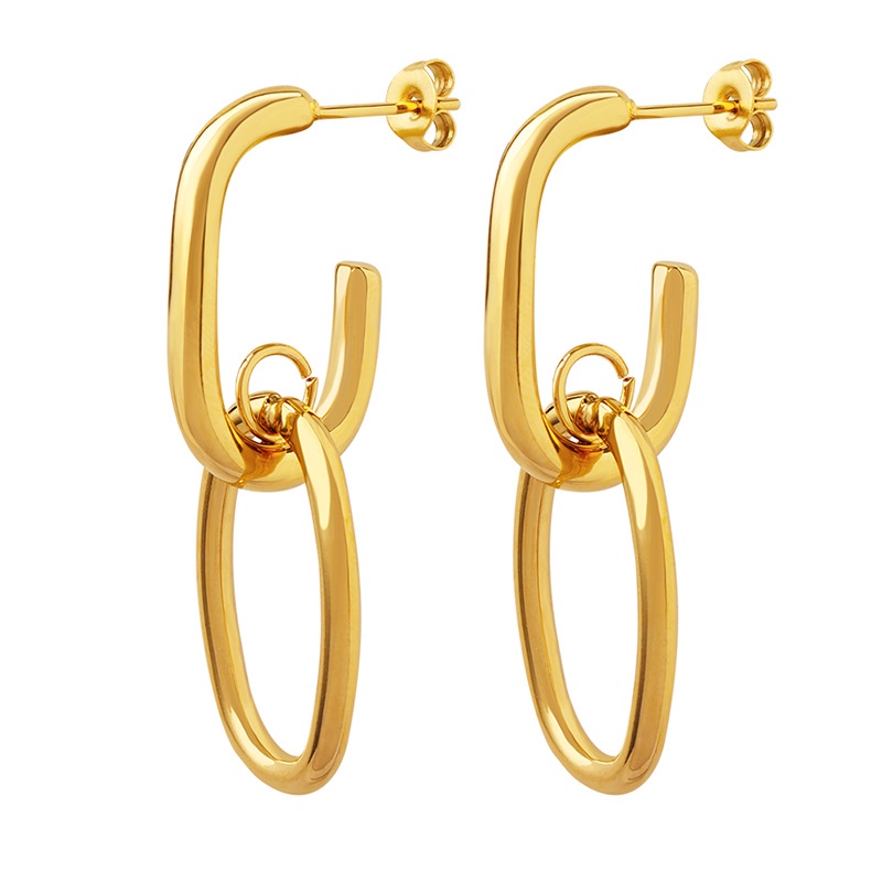 Bông tai titan hình học vintage kiểu bầu dục lồng nhau không gỉ WE2209
