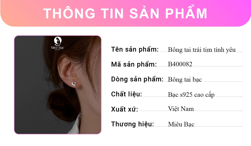 Mô tả Bông tai bạc nữ trái tim đan chéo Miêu Bạc khuyên tai dễ thương 1 chiếc chất liệu bạc 925 phụ kiện trang sức nữ B400082x - 2