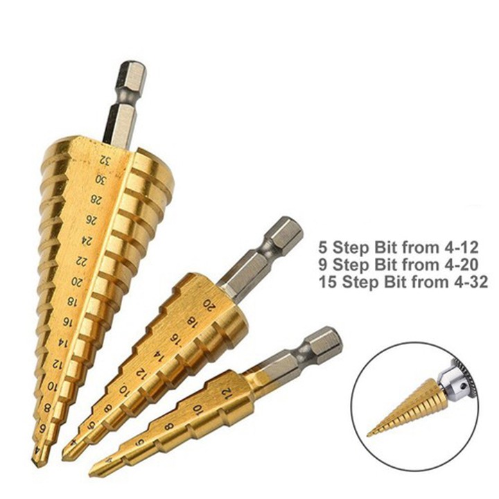 Bộ mũi khoan tháp 3 bước thẳng 4-20mm