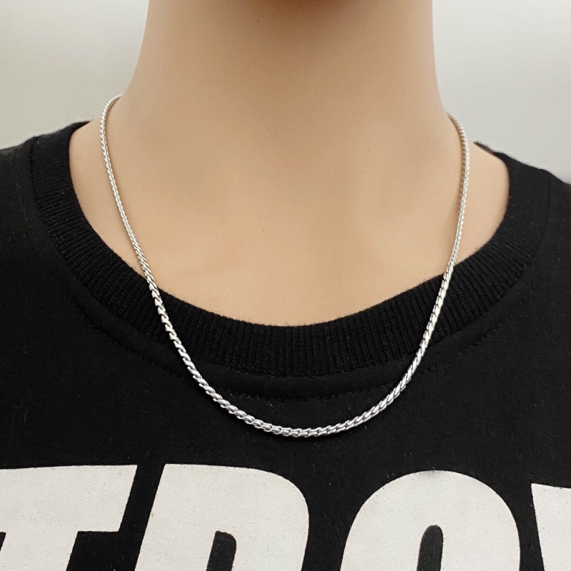 Dây chuyền nam unisex titan trơn kiểu xích xoắn bắt sáng không gỉ nhiều size C44