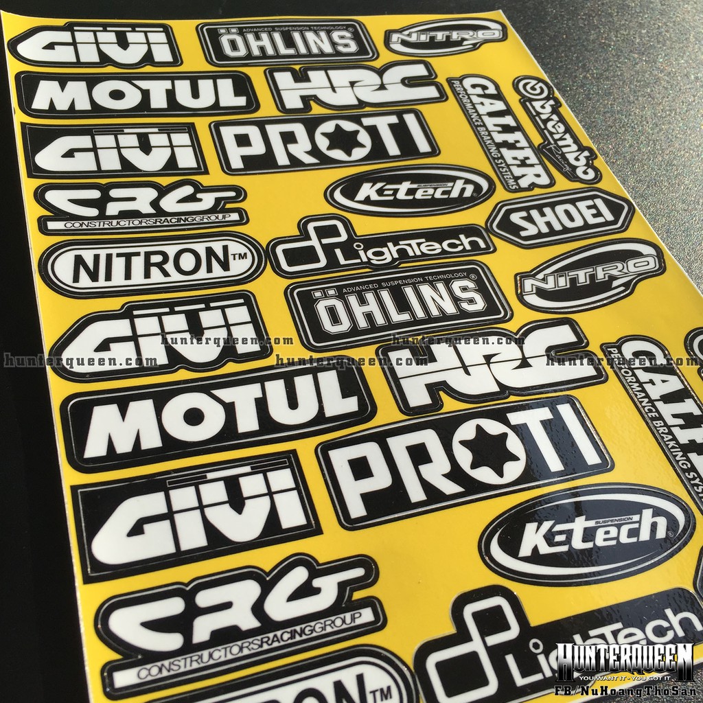 Nguyên tờ 28 logo trắng viền đen. Hình dán nhãn hiệu xe. Logo chống nước
