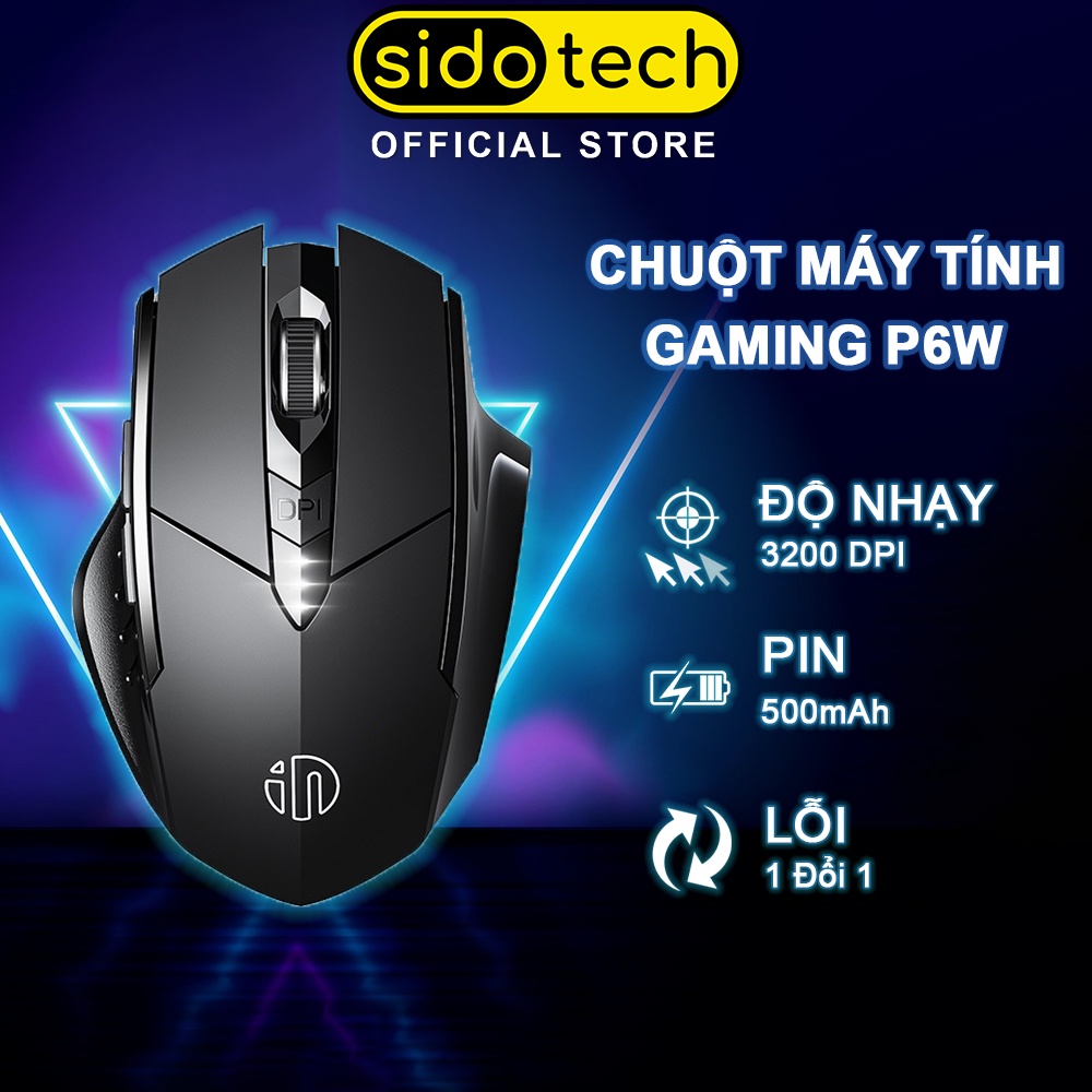 Chuột gaming không dây bluetooth sạc pin Sidotech Inphic P6W tắt âm silent phù hợp dân văn phòng và game thủ