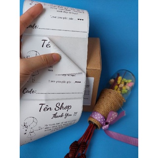 Cuộn 400 Tem ghi mã vận đơn có tên shop, có sẵn keo kích thước 10x10cm