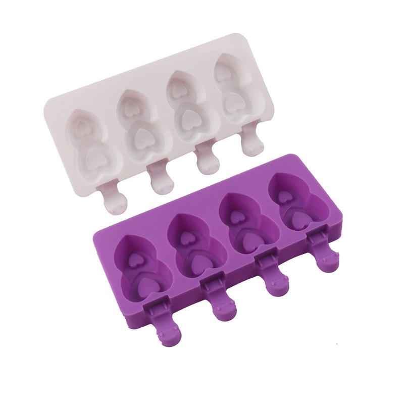 Khuôn silicon làm kem/sô cô la 4 lỗ đôi hình trái tim, khuôn DIY