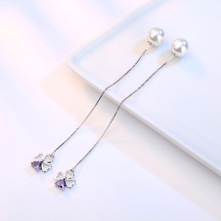 Bông tai dài cỏ 4 lá tím BHBT224