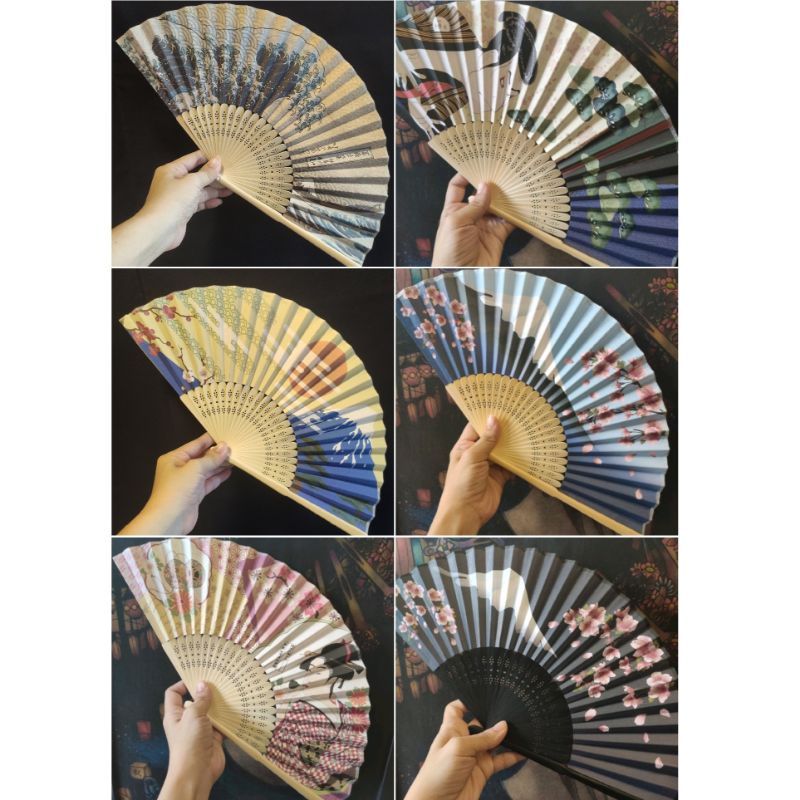 [QUẠT TRANG TRÍ]Quạt xếp trang trí họa tiết Nhật 21cm mặt giấy xương tre/sóng biển/núi phú sĩ