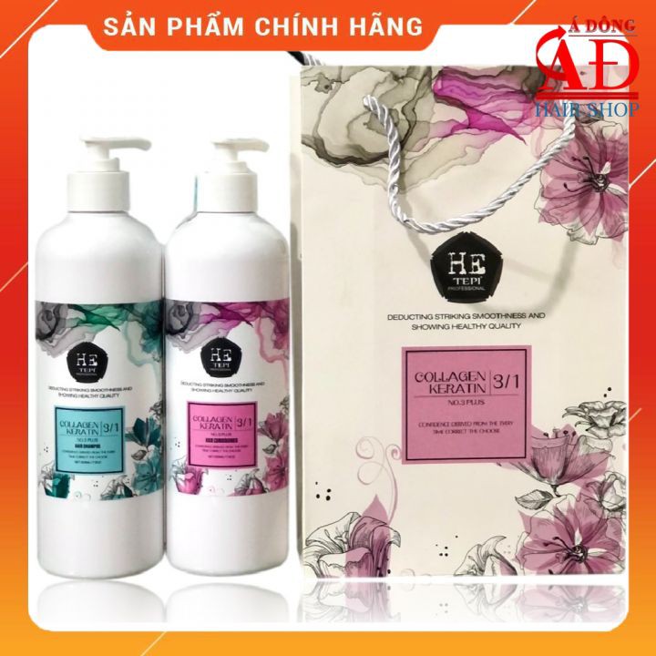 [Thanh lý][Hetepi] Bộ dầu gội xả HE TEPI Collagen Keratin siêu mượt phục hồi tóc 3 in 1 500ml