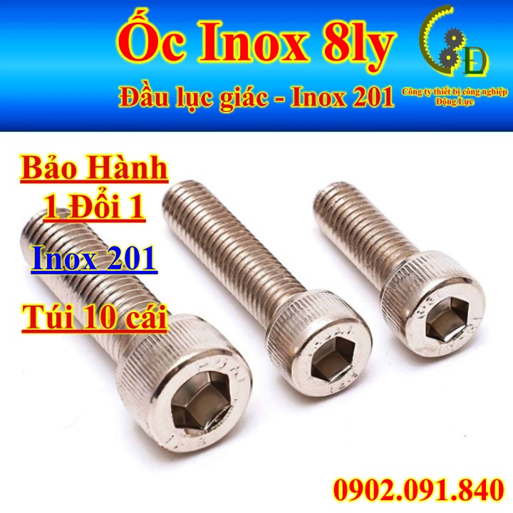 [10 cái] Ốc lục giác chìm 8ly, bulong (bu lông) inox 201 M8, vít chốt ...