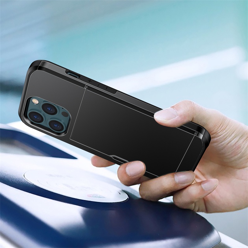 Ví Đựng Thẻ Tín Dụng Khe Cắm ID Ốp Lưng Điện Thoại Cho iPhone 17 Pro Max 16 15 14 13 Ốp Lưng 3 Lớp Lai Chống Sốc Vỏ Giáp