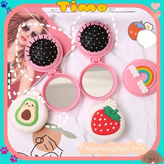 Lược Có Gương Tròn Chải Tóc Mini Kèm Gương Cầm Tay Trang Điểm Gấp Gọn Bỏ Túi Tiện Lợi Mang Đi Du Lịch