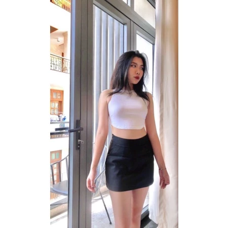 Váy công sở big size/ Chân váy ngắn chữ a lưng cao màu đen bigsize Unnie chân váy ôm công sở lưng cao 2 lớp -V03