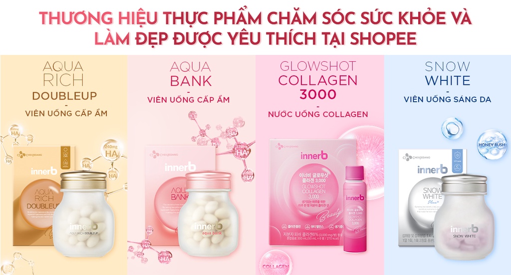 Mô tả Combo giữ ẩm da sáng mịn InnerB Aqua Rich DoubleUp & 4 hộp Collagen InnerB Glowshot - 1