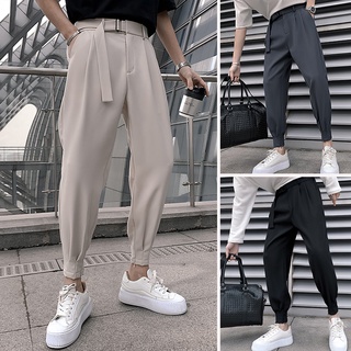 Quần T Nam Thắt Lưng Tự Do Hàn Quốc Chất Lượng Cao Drape Ice Silk Phù Hợp Với Mùa Hè Mỏng Phong Cách Cao Cấp Cảm Giác Đến Mắt Cá Chân Quần Dài Mắt Cá Chân