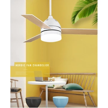 Đèn Quạt trần NORDIC FAN CHANDELIER, Quạt trần đèn phòng ngủ, nhà bếp [3 cánh gỗ 42, Bóng đèn led, Trắng] XH-668CT