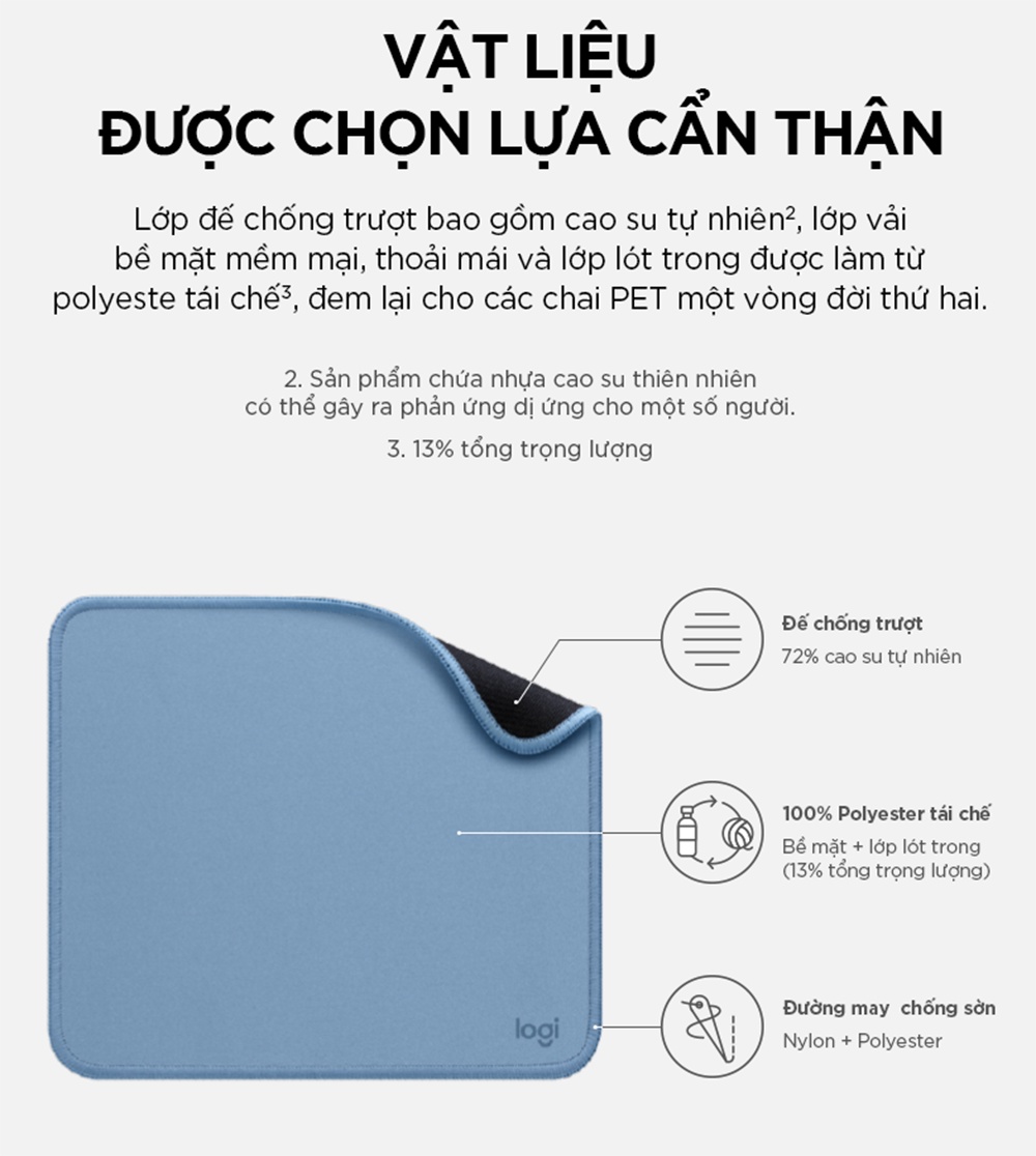 Mô tả Bàn di chuột Logitech Mouse Pad Studio Series - Đế chống trượt, lướt dễ dàng, chống đổ tràn - 6