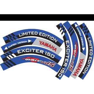 Tem dán full vành xe exciter 150 xanh đen, tem mâm trùm xe máy 16 miếng full 2 bánh trước sau. Decal trùm vành