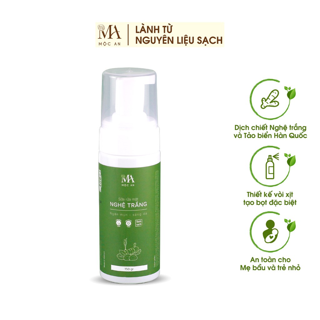 Mô tả Sữa Rửa Mặt Tạo Bọt Mộc An Chiết Xuất Nghệ Trắng Tảo Biển, Giúp Sáng Da Giảm Mụn 150g - 3