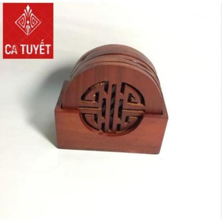 BỘ LÓT LY GỖ HƯƠNG ĐỎ 6 CHIẾC ĐỤC KHẮC CHỮ PHÚC - MẪU TRÒN (ẢNH THẬT 100%)