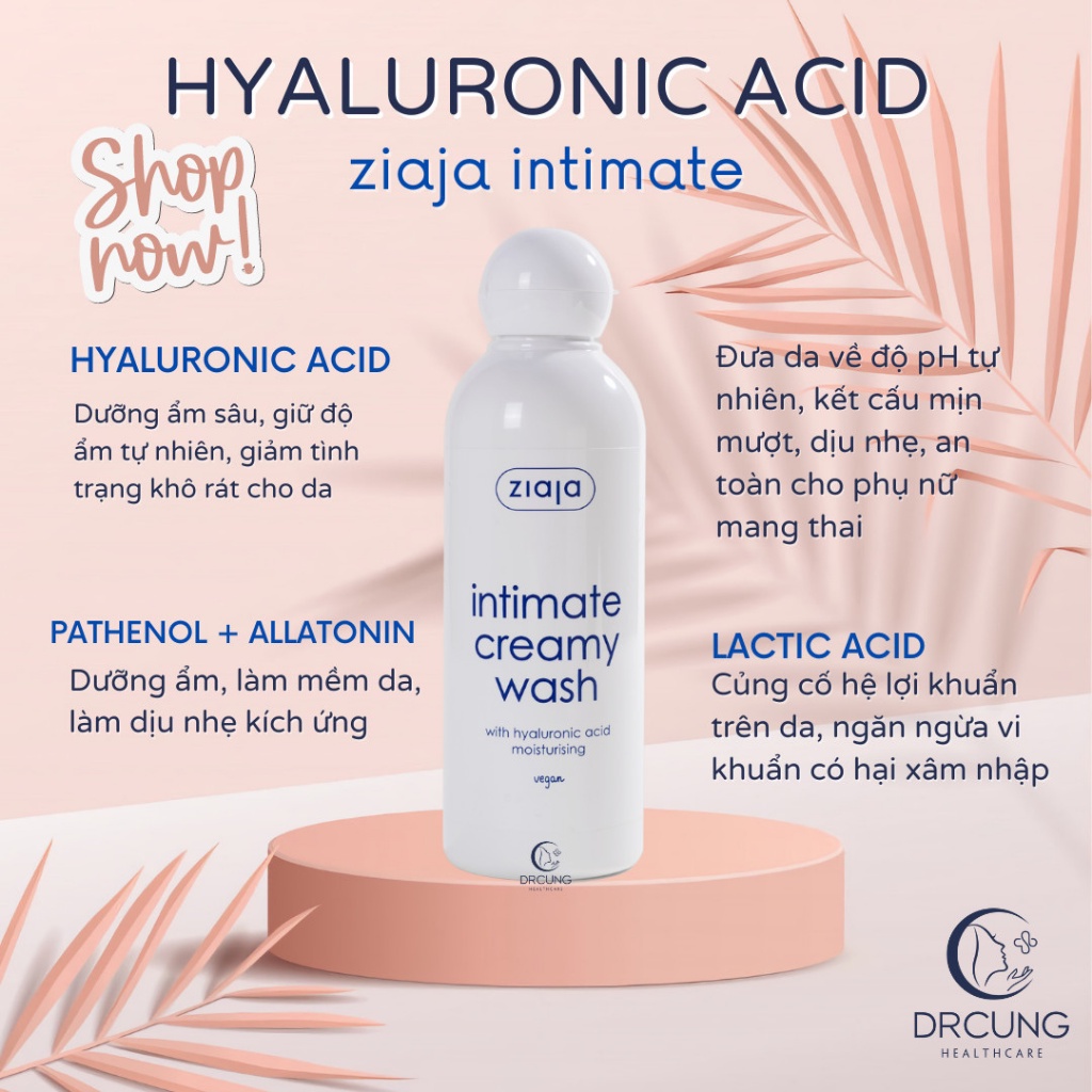 Bác Sĩ Cung Dung Dịch Vệ Sinh Phụ Nữ Ziaja Intimate with Hyaluronic Acid – Dưỡng Ẩm, Dịu Nhẹ, Giảm Khô Rát (Chai 200ml)