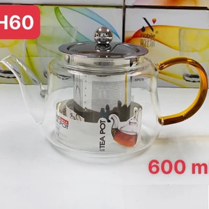 Ấm Pha Trà Thủy Tinh Chịu Nhiệt 600 ml Có Lõi Lọc inox 304 , Quai Vàng Cao Cấp