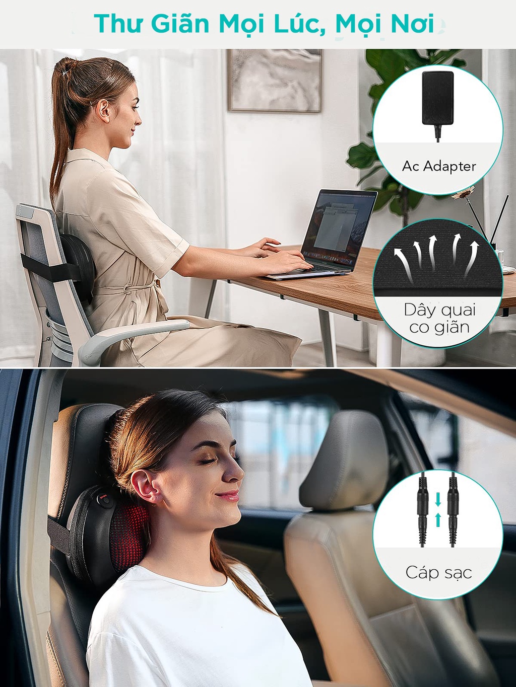 Mô tả Gối Massage Nhiệt Hồng Ngoại KINGTECH KP-315 - 4 Bóng Xoay - Chuyên Sâu Cổ Vai Gáy, Thắt Lưng - Chính Hãng - 6