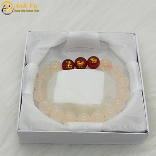 Vòng tam hợp tỵ dậu sửu chất liệu mã não trắng - cho nữ mệnh kim, mệnh thủy - may mắn tài lộc