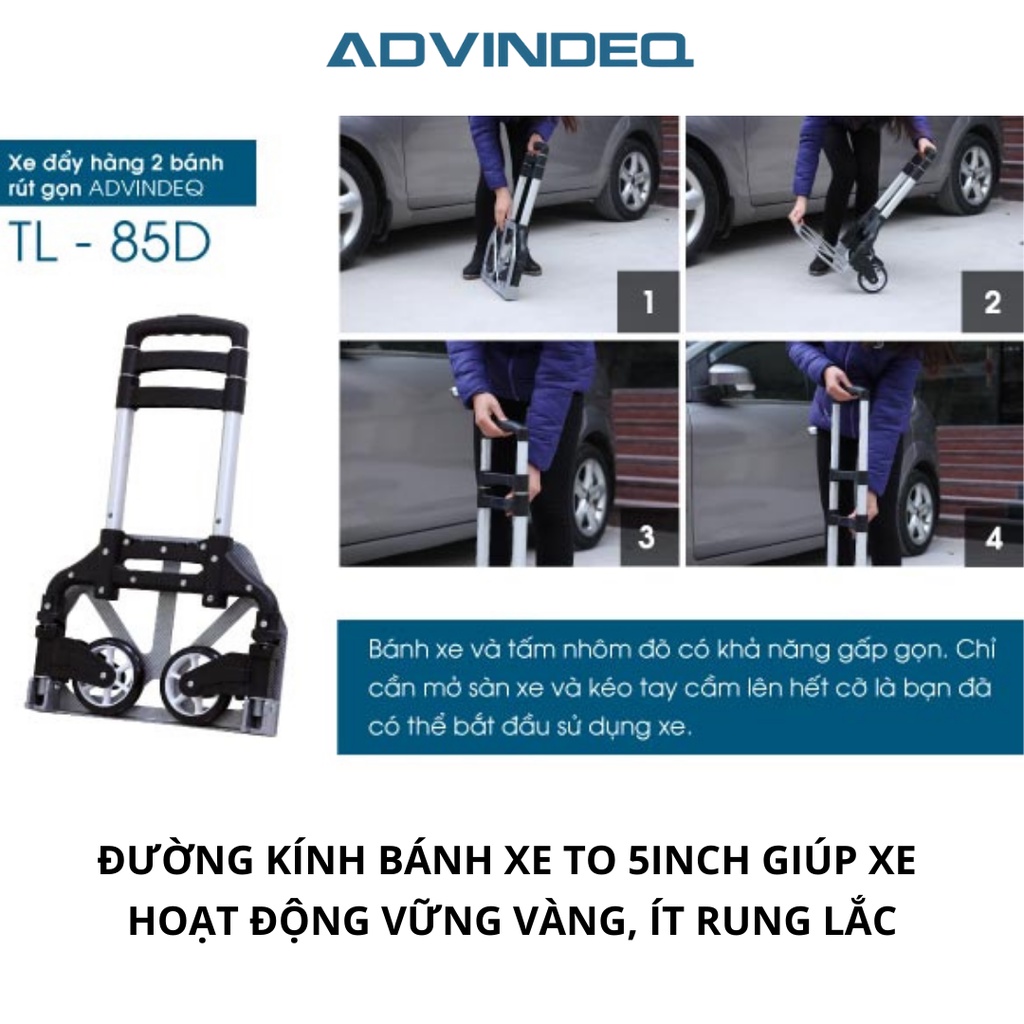Xe đẩy hàng ADVINDEQ TL-85D, thiết kế 2 bánh gấp gọn, công nghệ cao cấp, tải trọng 85kg
